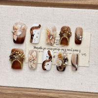 Faux ongles à presser Sweet Garden Ladybug Daisy, faits à la main, rouge et blanc, style français, courts, carrés, couvrance totale, pour filles