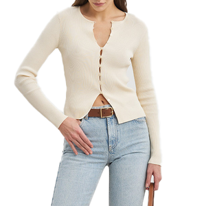 Maglione Pullover da Donna Bianco con Scollo a V, Casual con Bottoni, Stile <span class=keywords><strong>Semplice</strong></span> per Uso Quotidiano, Invernale in Spandex/Poliestere - Product Image 4