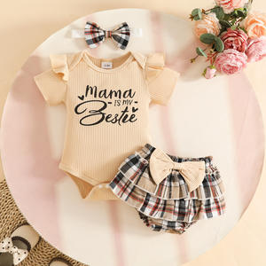 2026新作夏かわいい女の赤ちゃんコットンアニマルプリント半袖トップ + ショーツ + ヘアバンド3ピースセット - Product Image 3