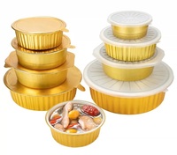 Bac rond surdimensionné en aluminium doré de 288 mm, 170 oz, 11 pouces, 5000 ml, grand plateau, compatible micro-ondes, récipients alimentaires en aluminium doré