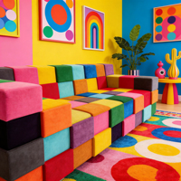 Canapé coloré de style Memphis, patchwork artistique, rembourré, pour hôtel et maison