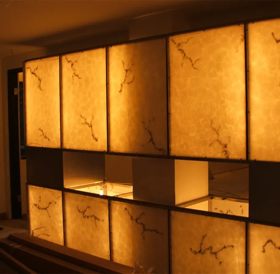 artificial stone backlit wall panel translucent white onyx