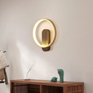 Lampe murale de chevet en fer forgé pour chambre à coucher, couloir, style moderne minimaliste, couleur bois grainé - Product Image 3
