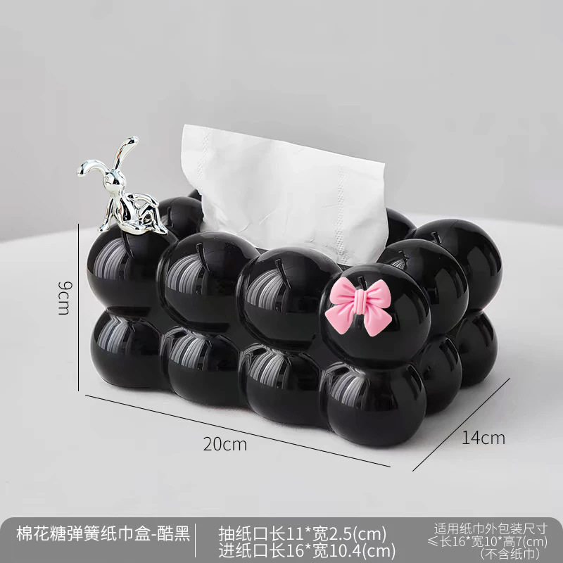 กล่องทิชชู่สีดำพรีเมียม Marshmallow - โบว์กระต่ายนอนหลับ