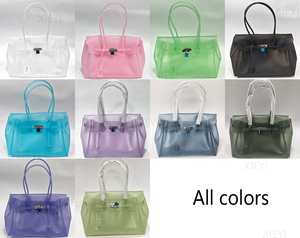 Firkin Silicone Handbag Transparent Jelly <b>Bag</b> Casual Tote with Two Straps Portable Shoulder <b>Bag</b> Solid Color Water Resistant - Product Image 2