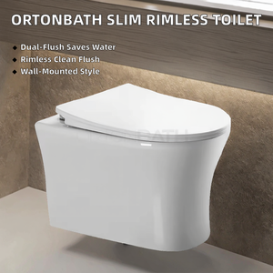 โถสุขภัณฑ์แบบติดผนัง ORTONBATH รุ่น Modern Slim Rimless แบบชิ้นเดียว พร้อมระบบชำระล้างคู่ ระบบกำจัดกลิ่นอัตโนมัติ ผลิตจากเซรามิก - Product Image 2