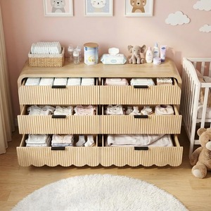 Commode à 6 tiroirs en bois rainuré de luxe, design moderne et écologique, style bohème, pour chambre à coucher ou chambre d'enfant - Product Image 2