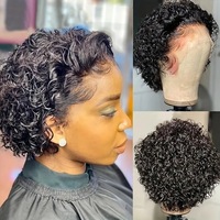 Perruque synthétique complète pour femme, noire, courte, afro bouclée, volumineuse, naturelle, tendance, avec dentelle transparente à l'avant
