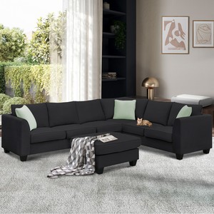 <b>Convertible</b> Modular Sectional <b>Sofa</b> Set 7 Seats L-Shaped Fabric Ottoman with Corner Couch 3 Pillows for Hotel Living Room - Product Image 1