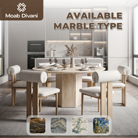 Ensemble de table à manger ronde en chêne clair nordique avec chaises rembourrées blanches à dossier rabattable, structure en bois massif pour cuisine ouverte ou salle à manger