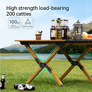 Table de camping rectangulaire pliable surdimensionnée de 150 cm en tissu Oxford et acier au carbone, motif grain de bois, portable, pour 6 à 8 personnes, grande table de pique-nique de luxe - Product Image 4