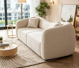 Sofá de Dos Plazas de Tela Minimalista Moderno, Brazos Curvos, Respaldo Acolchado, Patas de Madera, Muebles Tapizados para Sala de Estar - Product Image 4