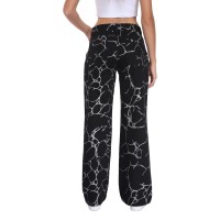 Jeans pour femmes 100% coton, imprimé argenté, jambe large, denim délavé, pantalon pour femmes
