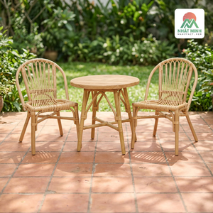 Juego de Mesa y Sillas de Ratán Nhat Minh, Respaldo Redondo con Estilo Tropical, Duradero para Uso en Exteriores, para Adultos - Product Image 4
