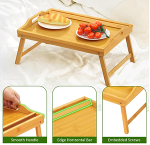 Plateau de service portable en bambou pour petit-<span class=keywords><strong>d</strong></span>éjeuner avec poignée, pieds pliables, finition laquée sculptée, pour salon, service de boissons et de nourriture - Product Image 4