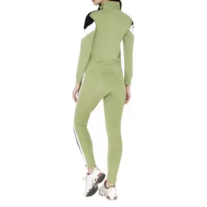 Abbigliamento sportivo da donna in due pezzi con logo personalizzato completo e mezza cerniera tute da jogging verdi e nere da donna