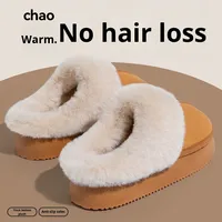 Bottes d'Hiver en Fourrure Moelleuse pour Femmes, Semelle Épaisse Douce, Chaussons Chaleureux d'Intérieur Respirants et Confortables
