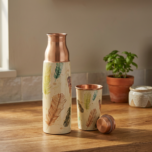 Thermos en cuivre avec motif floral, bouteille de voyage portable avec couvercle - Product Image 5