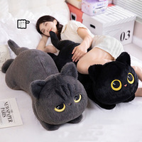Nouvelle peluche chat noir mignon, coussin réconfortant avec rembourrage en coton PP écologique, doux pour les garçons et les filles