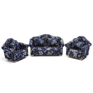 Mini muebles de bolsillo de gama alta, modelo de tela azul, pequeño juguete Floral DIY, adornos de sofá de plástico para casa de muñecas 1:12, casa de muñecas - Product Image 1
