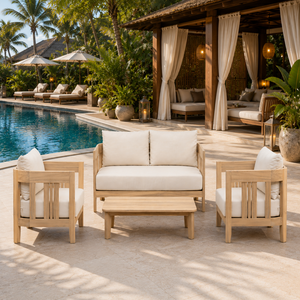 Ensemble de canapés modernes en bois d'acacia massif avec coussins pour jardin, complexe hôtelier, hôtel et villa – Design contemporain – Vente en gros - Product Image 5