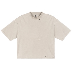 T-shirt Hots de haute qualité lavé à l'acide en détresse T-shirt personnalisé poids lourd Boxy recadrée Vintage Wash - Product Image 2