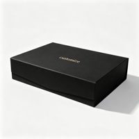 Boîte cadeau magnétique pliable noire mate avec logo personnalisé, emballage rigide de luxe en feuille d'or, emballage plat pliable en gros