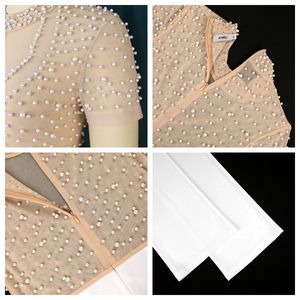 Am221118 Combinaison perlée à manches courtes et col rond Elégant Ladies High Waist Slim Party Wide Leg Pants Romper Playsuit - Product Image 6