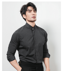 เสื้อเชิ้ตถักคุณภาพสูงสำหรับผู้ชาย ผ้าฝ้ายผสมสแปนเด็กซ์ ทรงปกติ ผิวสัมผัสนุ่ม สวมใส่สบาย แขนยาว - Product Image 5
