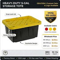 Boîte de rangement robuste en plastique, bac de rangement durable, étanche, extérieur, noir, avec couvercle verrouillable pour les acheteurs en gros B2B/commerciaux