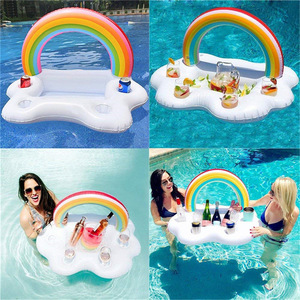 Flotador inflable arcoíris con 4 portavasos, juguete para piscina de vinilo para adultos y adolescentes - Product Image 5