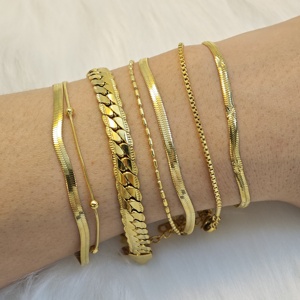 <span class=keywords><strong>Ilona</strong></span> Precio al por Mayor Nuevo Brazalete de Moda para Mujer Chapado en Oro de 18k, Brazalete de Cadena Fina de Acero Inoxidable, Conjunto de Joyería - Product Image 4