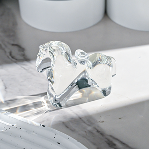 Clear K9 Crystal Horse Figurine with Ingot for Decoration and Feng Shui Gift