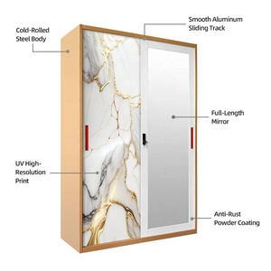<span class=keywords><strong>Armadio</strong></span> Moderno in Acciaio a Due Ante Scorrevoli, Design Semplice, Guardaroba in Metallo <span class=keywords><strong>con</strong></span> <span class=keywords><strong>Specchio</strong></span> per Camera da Letto - Product Image 4