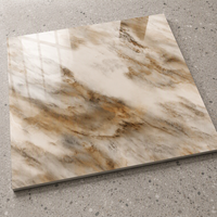 Carreaux de porcelaine pleine masse OEM 600x600mm, finition polie, aspect marbre crème brun doré, pour décoration murale et sol intérieur de salon