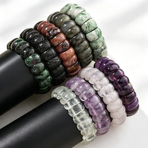 Bracelet extensible en pierres précieuses naturelles, perles rondelles polies, disques plats, bracelet en pierres de guérison, bijou pour femme, cadeau - Product Image 2