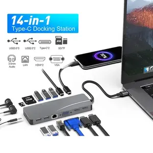 Pd 60w מטען עבור סוג מחשב נייד 3.0 תחנת עגינה 14 ב 1 usb c hub