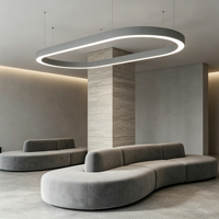 Lámpara Colgante LED de Perfil de Aluminio Curvo Ovalado sin Costuras en Gris Pizarra a Gran Escala para Vestíbulo de Hotel Moderno y Salón Arquitectónico