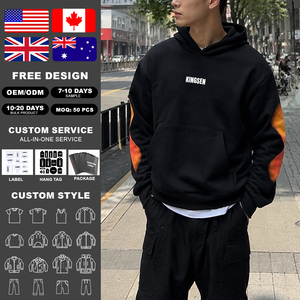 Sweat-shirt à capuche noir personnalisé avec logo, imprimé graphique, manches dégradées, coupe oversize pour homme, style streetwear, Y2K vintage, effet délavé - Product Image 2