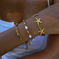 Bracelet Étoile de Mer Chic Estival en Acier Inoxydable Plaqué Or 18K, Breloque Géométrique Délicate Vie Marine, Bijou de Plage Adorable, Idéal Cadeau