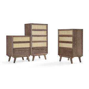 Nordic Style Living Room Corridor Wooden Furniture Natural Rattan Drawers Solid Wood Storage Cabinet Chest of Drawers