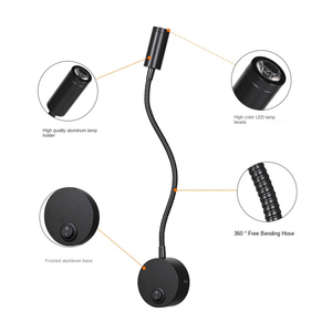 Lámpara de pared LED moderna de 3W, luz de lectura de cabecera de hierro con cuello de ganso Flexible ajustable con interruptor blanco cálido regulable - Product Image 2