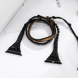 สายนาฬิกาแอปเปิ้ลธรรมชาติสำหรับผู้ชายสายรัดข้อมือ3X สไตล์โบฮีเมียนสายรัดนาฬิกาข้อมือหินลาวาอุปกรณ์เสริมสร้อยข้อมือ - Product Image 3