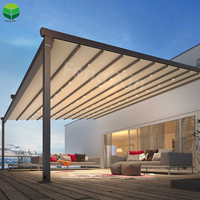 Auvent de terrasse motorisé imperméable 4m X 5m, pergola rétractable pliable en PVC avec bandes lumineuses LED