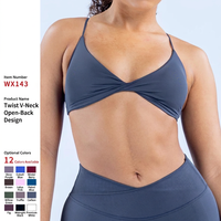 Soutien-gorge de sport sans couture à maintien moyen en Spandex/Nylon, design push-up à nouer devant, bretelles élégantes, dos flatteur pour ODM OEM