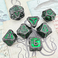 Ensemble de dés polyédriques en alliage de zinc massif vert peint à la main style cyberpunk pour les jeux de rôle Dungeon and Dragon