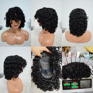 Promoción al por mayor: Peluca bob corta de ondas de agua de $35, pelucas de cabello humano con flequillo y rizos de agua para mujer, peluca completa hecha a máquina con flequillo, 210 gramos - Product Image 4