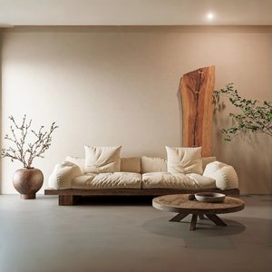 Divano in Legno Massello Stile Wabi-Sabi, Arredamento Vintage di Alta Gamma per Hotel <span class=keywords><strong>e</strong></span> B&B, Poltrona Singola Retrò per Lobby - Product Image 1