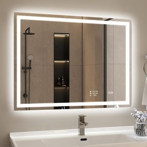 Miroir de salle de bain LED 24 x 32 pouces avec lumières, montage mural avec horloge, anti-buée, 3 températures de couleur, luminosité réglable - Product Image 1