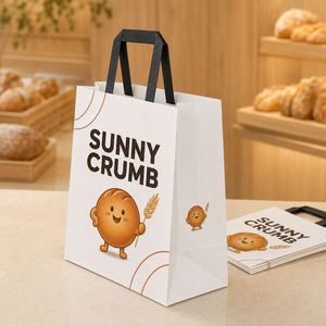 Bolsas de Papel Kraft Blancas con Logotipo Personalizado, Asas Planas Negras, para Panadería, Alimentos, Embalaje Reciclable, Bolsas de Compra al por Mayor, OEM - Product Image 3